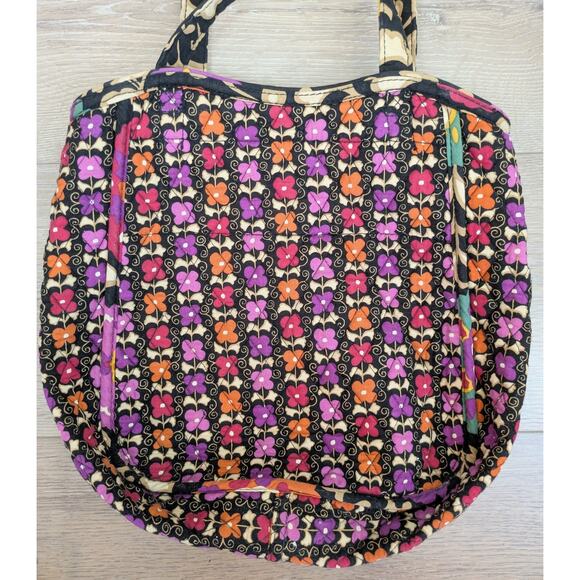 Vera Bradley Shoulder Tote Bag Bold Black Multicolor Boho Floral Quilt Festival - Picture 11 of 12